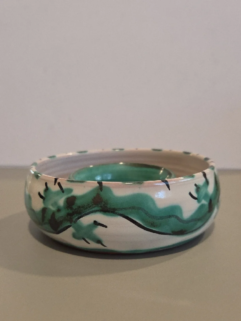 Hand-Painted Ceramic Decorative Plantet in White and Greenish Blue - Picture 3 of 9